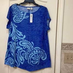 Chico’s Zenergy burnt out design blue top size 3 (xl) new with tags
